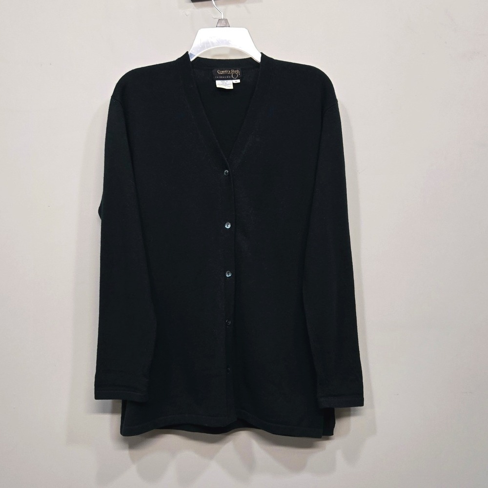 Vintage 80s Country Shop‎ Cashmere Cardigan Sweater M Forest Green Button Front